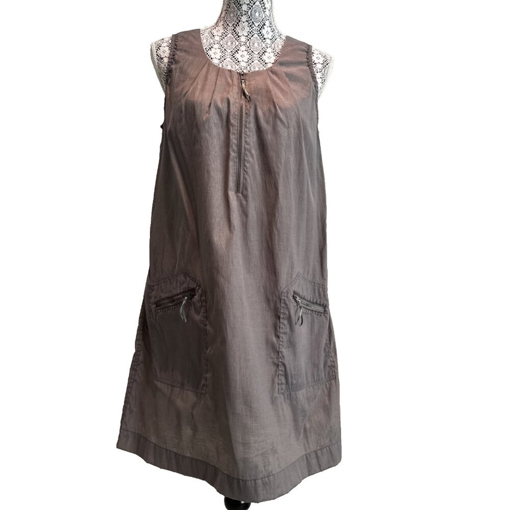 Truly By Part Two Dress size12 Gray/Gold shiny Cotton peasant Mini Pocket Zip